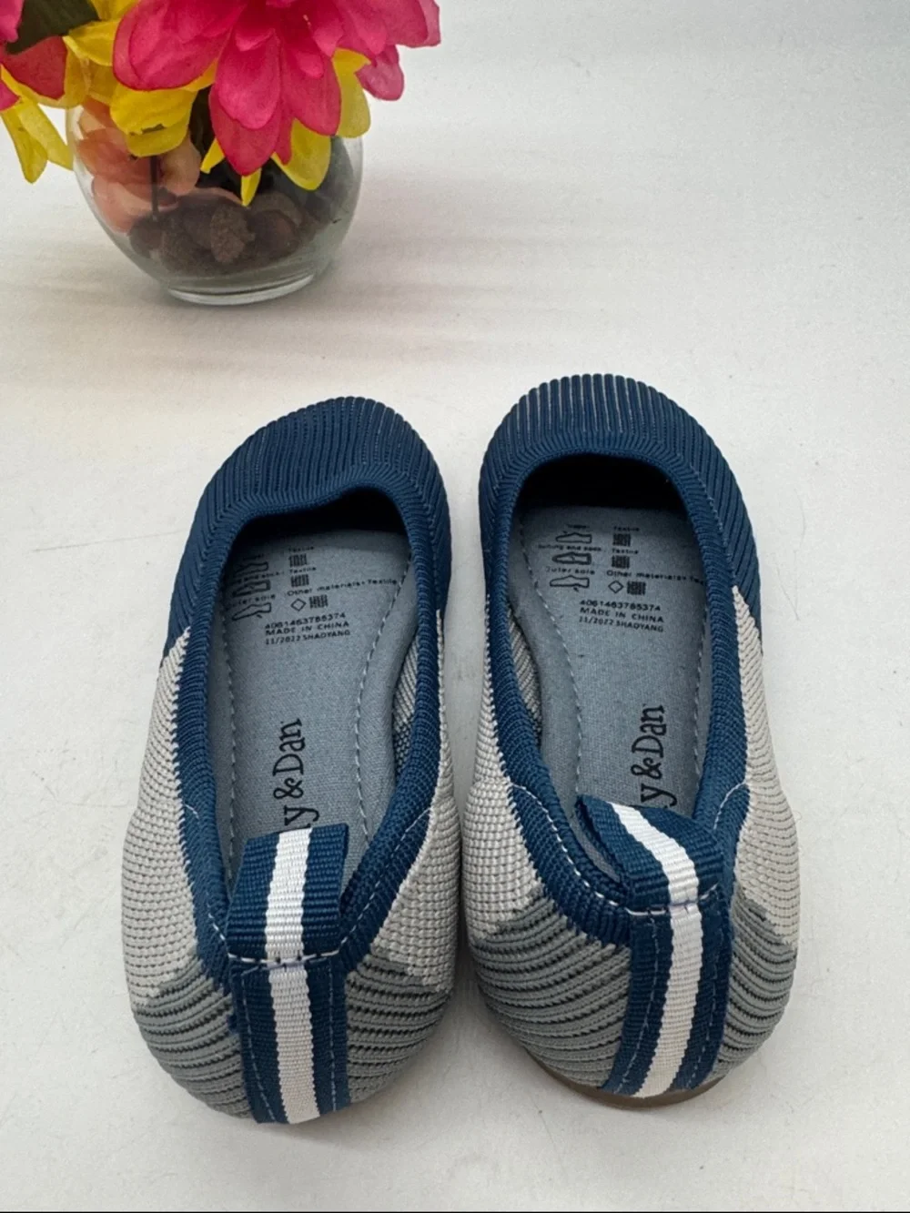 Lily & Dan Navy and Cream Knit Ballet Flats Size 11/12 BFL10026C